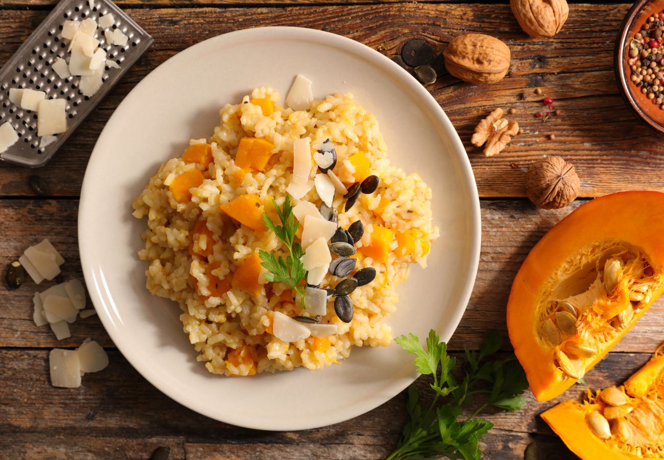 risotto de calabaza y parmesano, uno de los mejores risottos que puedes preparar en otoño